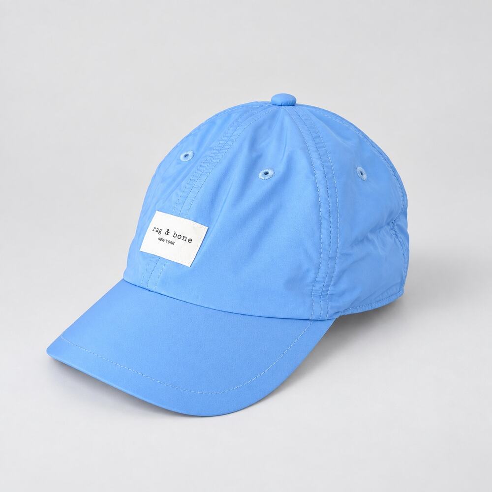 Rag & Bone Addison Baseball Cap Unisex Womens Blue Nylon Logo Low Key